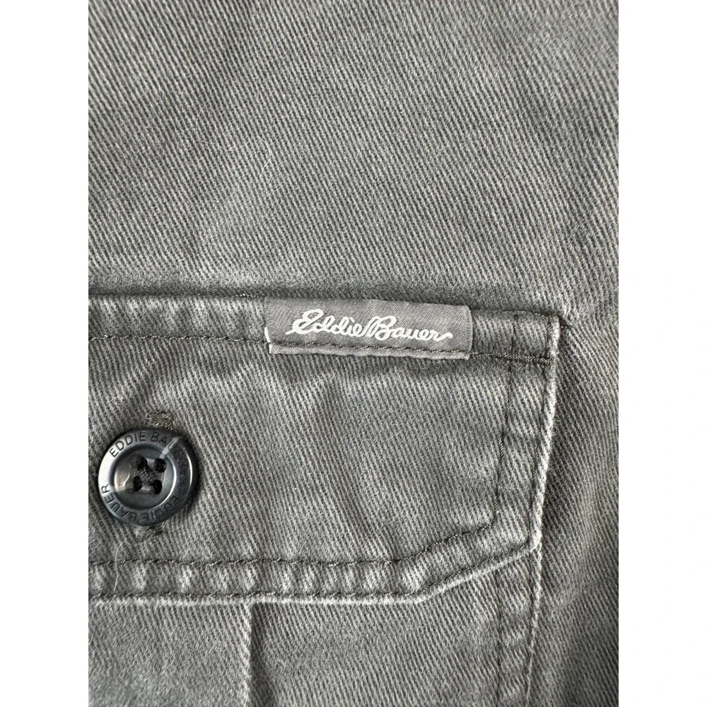 Eddie Bauer Mens Flannel Lined Shirt Jacket Gray Cotton Canvas Fleece Lined L